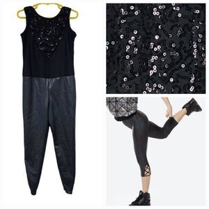 Girls LC Revolution Dancewear Unitard Black Holographic Foil Sequins Leotard